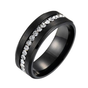 6mm Titanium Steel Carbide Ring with Brilliant CZ Diamonds Mens Single Band