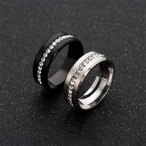 6mm Titanium Steel Carbide Ring with Brilliant CZ Diamonds Mens Single Band