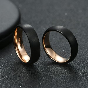 6mm Unisex Enamel Brushed Matte Surface Black And Rose Gold Plated