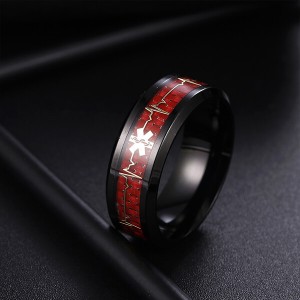 Men’s 8mm Black with Red Tungsten Carbide Ring  Comfort Fit Single Band Size