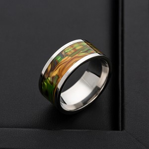 Ladies and Men Rings with Tungsten Carbide and Abalone Shell Gold Plated Comfort Fit Size