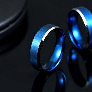 Blue Interior With Silver Beveled Edge Brushed Polished Tungsten Carbide Wedding Band Ring For Men