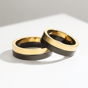 Titanium Rings for Mens Wedding Bands Gold And Black Hybrid Ring