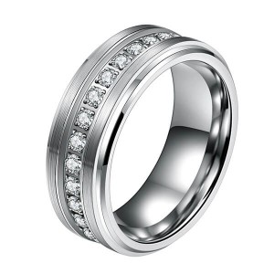 Mens Tungsten Wedding Bands with Cubic Zirconia Eternity Ring CZ Inlaid High Polish