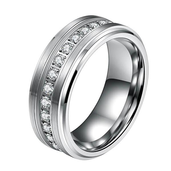 Mens Tungsten Wedding Bands with Cubic Zirconia Eternity Ring CZ Inlaid High Polish Featured Image