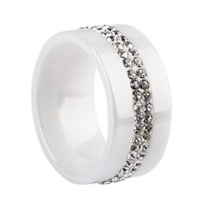 Fashion Delicate Cabochon Smooth Ceramic Double Crystal Band Ring