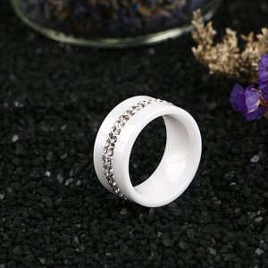 Fashion Delicate Cabochon Smooth Ceramic Double Crystal Band Ring