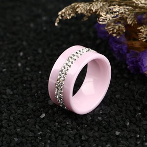 Fashion Delicate Cabochon Smooth Ceramic Double Crystal Band Ring