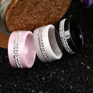 Fashion Delicate Cabochon Smooth Ceramic Double Crystal Band Ring