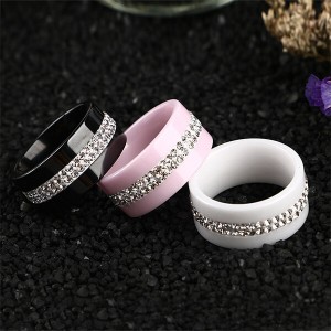 Fashion Delicate Cabochon Smooth Ceramic Double Crystal Band Ring