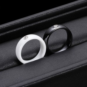Fashion Jewelry 6mm Black White Ceramic Ring Plain Cubic Zirconia Couple Wedding Band