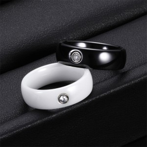 Fashion Jewelry 6mm Black White Ceramic Ring Plain Cubic Zirconia Couple Wedding Band