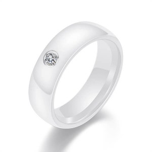 Fashion Jewelry 6mm Black White Ceramic Ring Plain Cubic Zirconia Couple Wedding Band