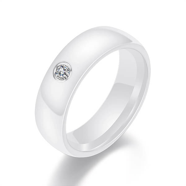 Fashion Jewelry 6mm Black White Ceramic Ring Plain Cubic Zirconia Couple Wedding Band Featured Image