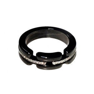 Mens And Womens Ceramic Chic Zircon Single Band Ring Black White