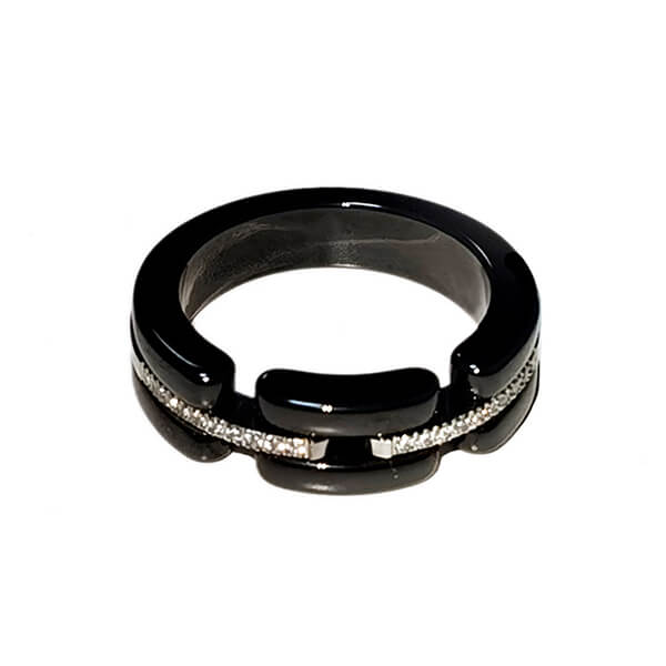 Mens And Womens Ceramic Chic Zircon Single Band Ring Black White Featured Image