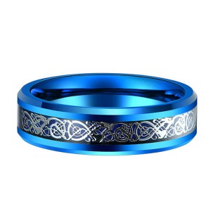 Unique Silver Celtic Dragons With Blue Background Tungsten Steel Inlay Rings