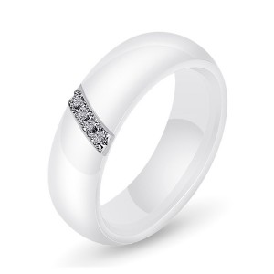 Women’s Ceramic Slanting Rod Zircon Engagement Wedding Band Ring Black White