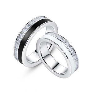 High Quality Tungsten Steel Ring - Hot Sell Jewelry Mens Black or White Resin and CZ Stones Inlay Tungsten Ring – Ouyuan