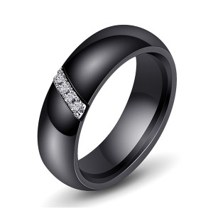 Women’s Ceramic Slanting Rod Zircon Engagement Wedding Band Ring Black White