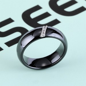 Women’s Ceramic Slanting Rod Zircon Engagement Wedding Band Ring Black White