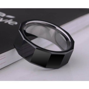 OEM Fashion Jewelry Wholesale Men Black Ceramic Ring With Facets Design