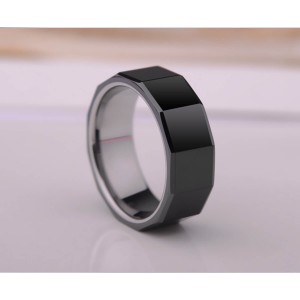 OEM Fashion Jewelry Wholesale Men Black Ceramic Ring With Facets Design
