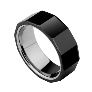 OEM Fashion Jewelry Wholesale Men Black Ceramic Ring With Facets Design