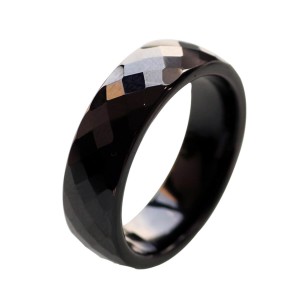 Ceramic Wedding Bands For Women Black Polished Finish Faceted Wedding Ring Comfort Fit