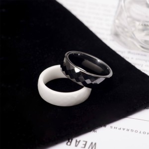 Ceramic Wedding Bands For Women Black Polished Finish Faceted Wedding Ring Comfort Fit