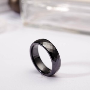 Ceramic Wedding Bands For Women Black Polished Finish Faceted Wedding Ring Comfort Fit