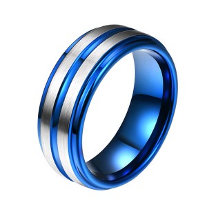 Special Design for Hammered Tungsten Ring - Western Style Fashion Jewelry Mens Ring Designs Blue Groove Line For Men Tungsten Ring – Ouyuan