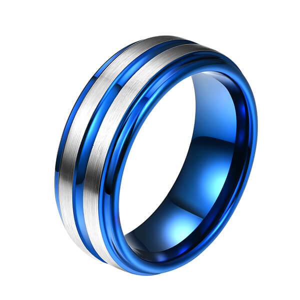 Western Style Fashion Jewelry Mens Ring Designs Blue Groove Line For Men Tungsten Ring Featured Image