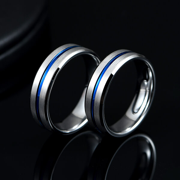China Supplier Black And Blue Tungsten Ring - Blue Groove 8mm High Polish Tungsten Carbide Wedding Band Engagement Ring For Men Comfort Fit – Ouyuan detail pictures