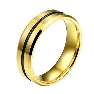 Wholesale Men Jewelry 18K Gold Plated Black Grooved tungsten Carbide Steel Rings