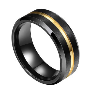 High Quality Temperament Black Tungsten Matte Finish & 18K Gold Grooved Center