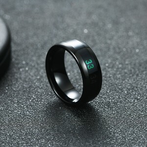 Men’s 8mm Black Temperature Measurement Tungsten Carbide Ring Personality Band Polished Comfort Fit