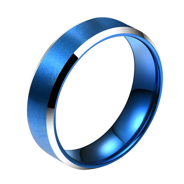 High Quality for Tungsten Ring Degloving - Blue Interior With Silver Beveled Edge Brushed Polished Tungsten Carbide Wedding Band Ring For Men – Ouyuan detail pictures