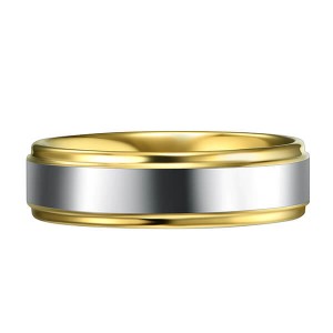 Men’s 6mm Tungsten Carbide Ring Polished Silver And 18K Gold  Comfort Fit Single Band