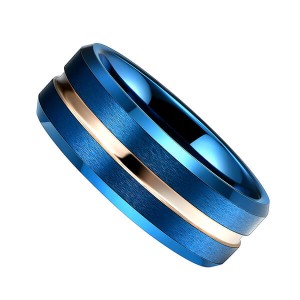 Hot Sell Blue Plated Tungsten Carbide Rose Gold Center Line Beveled Edge Brushed Polished