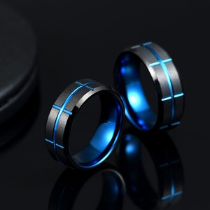 Single New Design Black & Blue Plated Genuine Tungsten Carbide Rings