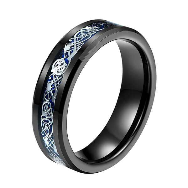 6mm 8mm Steampunk Gear Wheel Blue Carbon Fiber Black Tungsten Single Ring Featured Image