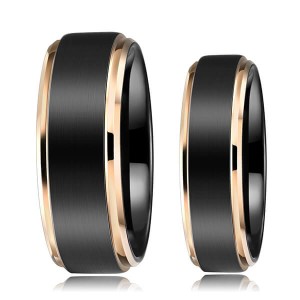 6mm 8MM Black Tungsten Carbide Ring Matte Brushed Wedding Band Rose Gold Plated Beveled Edge