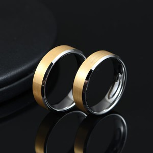 6mm Tungsten Ring Wedding Band for Men Women Silver Beveled Edge & 18K Gold Rings Comfort Fit