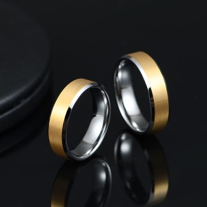 6mm Tungsten Ring Wedding Band for Men Women Silver Beveled Edge & 18K Gold Rings Comfort Fit