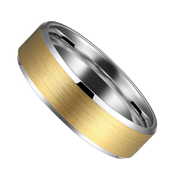 Men's Tungsten Carbide Gold Comfort Fit Silver Bevel Edge Wedding Ring & Band 