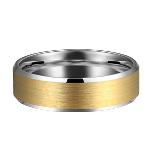 6mm Tungsten Ring Wedding Band for Men Women Silver Beveled Edge & 18K Gold Rings Comfort Fit