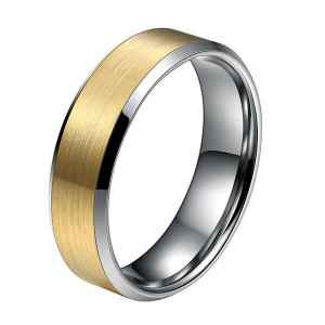 6mm Tungsten Ring Wedding Band for Men Women Silver Beveled Edge & 18K Gold Rings Comfort Fit