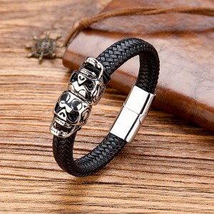 Factory Price China Retro Stainless Steel Leather Woven Bracelet for Men Elegant Male Daily Bracelet Accessories Party Jewelry Gift