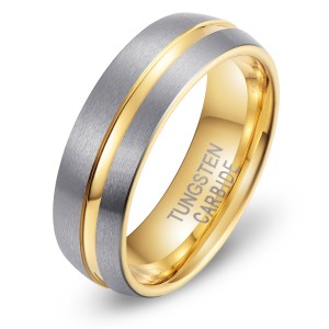 Hot sale Tungsten Rings 7mm Dome Groove Tungsten Ring Wedding Ring 18K Gold Plated